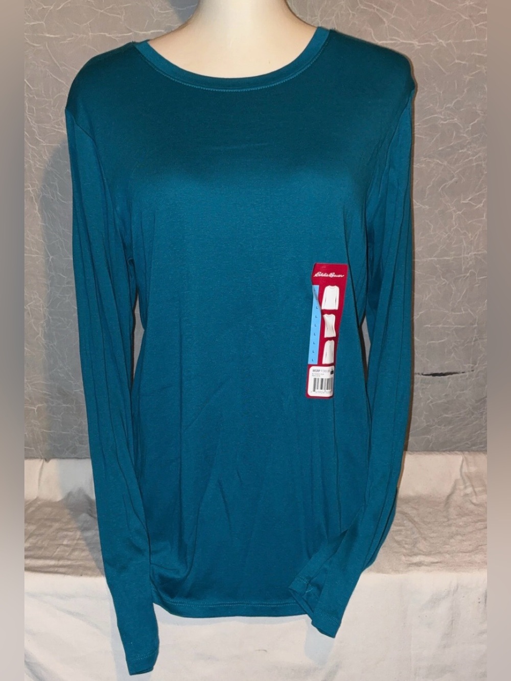 NWT Eddie Bauer Peacock Teal Long Sleeve Crew Neck Tee Large Soft Modal Blend
